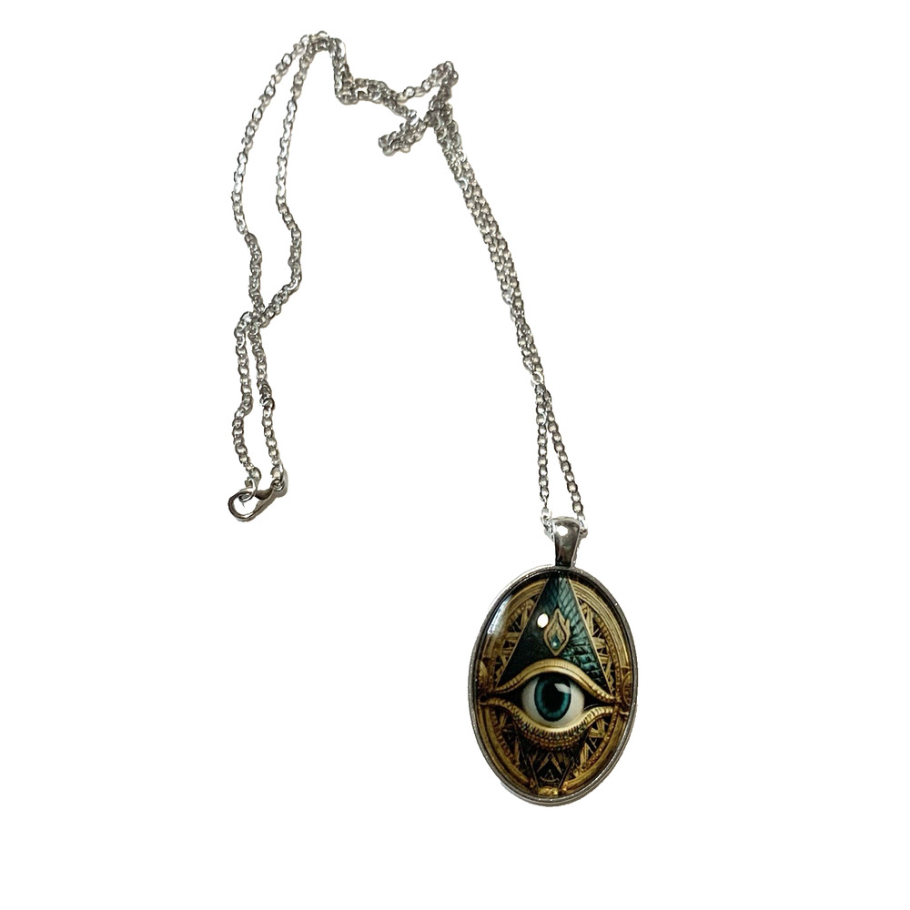 Tarot Vision Pendant Necklace All Seeing Eye Astrology Silver Tone 19"
